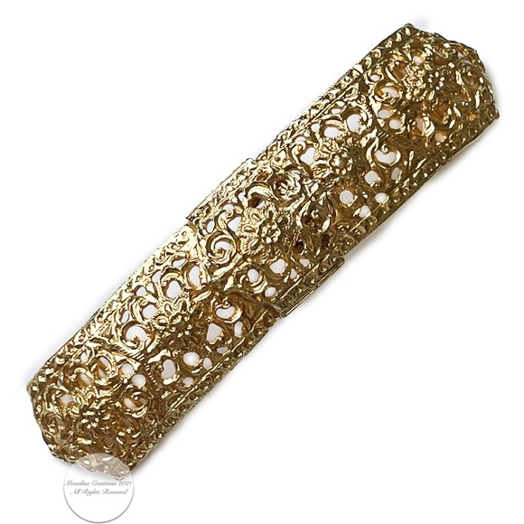 Accessocraft NYC Belt Buckle Etruscan Art Nouveau Gold Metal Large 6in L Vintage - Picture 1 of 8